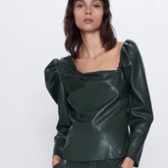 ZARA FAUX LEATHER ASYMMETRIC TOP - Picture 1 of 8